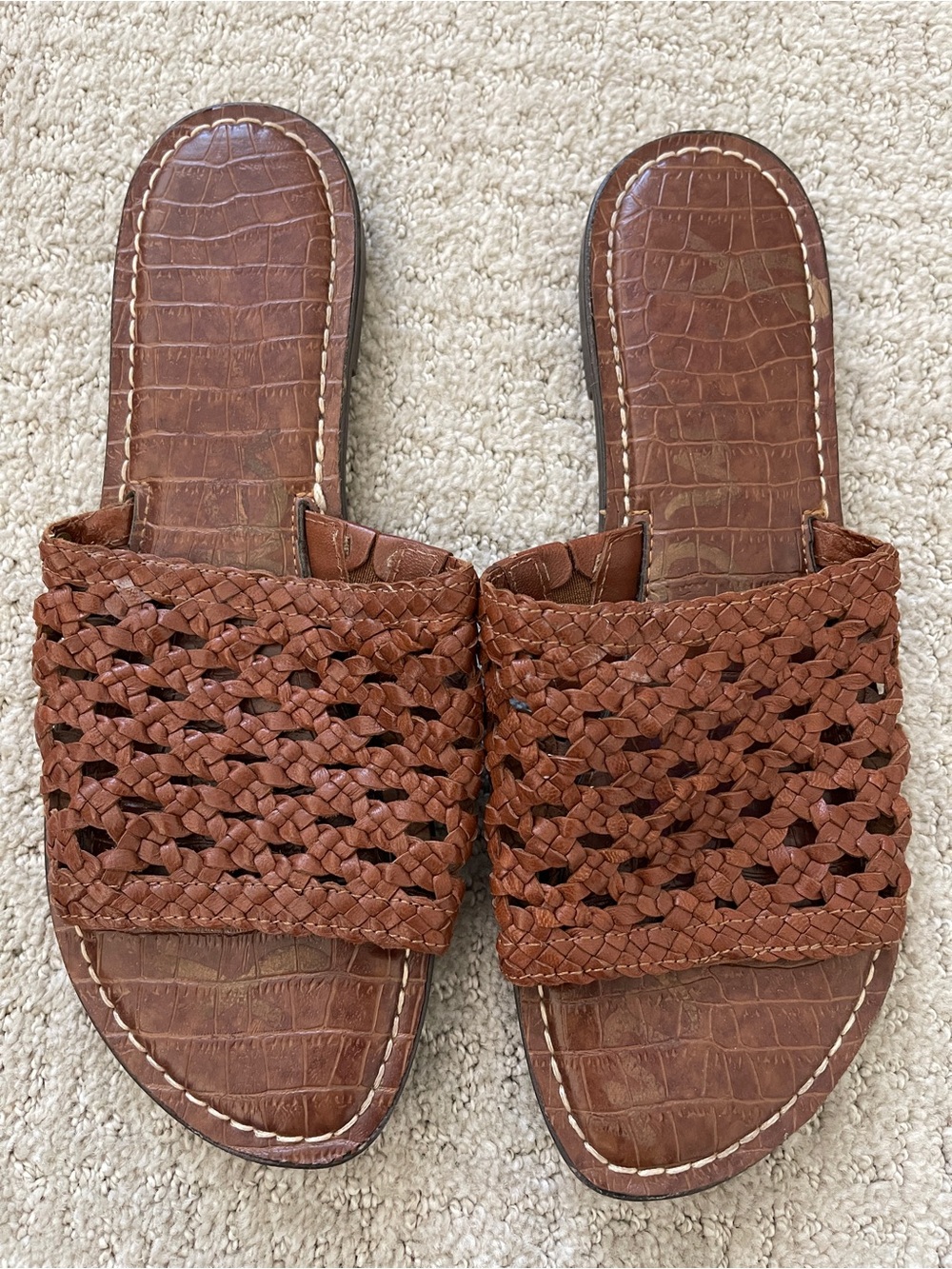 Sam Edelman Genova Woven Slide Sandals - Brown Leather